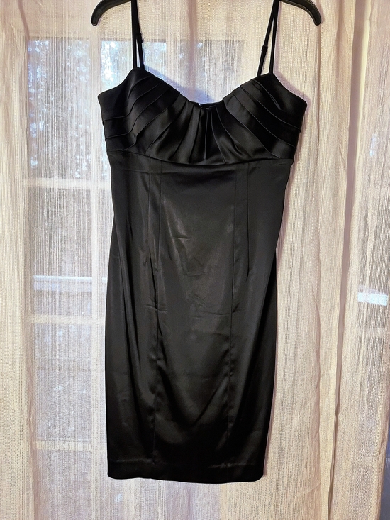 Calvin Klein Dresses & Skirts - Calvin Klein Black Satin Pleated Bust Spaghetti Strap Cocktail Sheath Dress 4